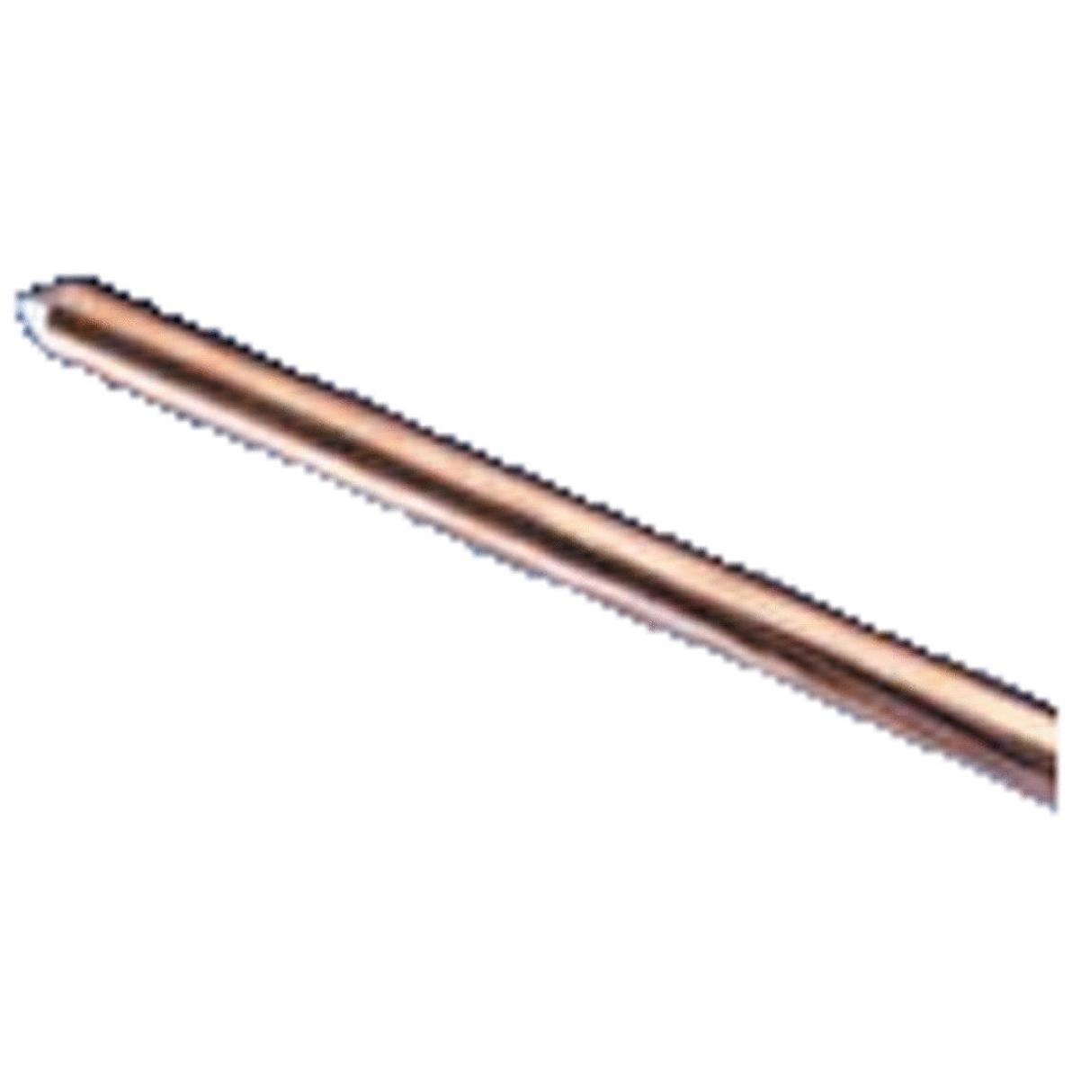 Pointed End Ground Rod: 5/8 in Dia, 8 ft Overall Lg, Copper Bonded Steel