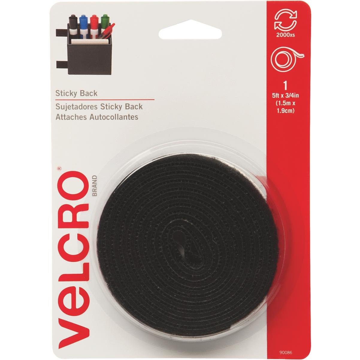 VELCRO 6 in. x 4 in. 1 ct 6/24 Sleek and Thin Stick On Tape Black