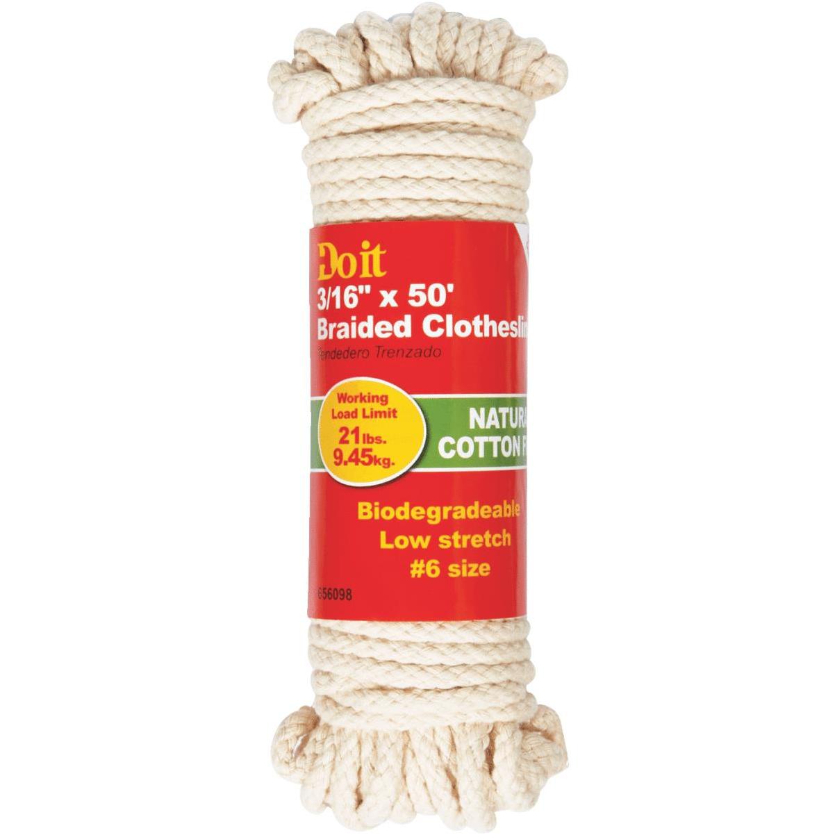 Polypropylene Reinforced Cotton Clothesline Rope 100ft - 072879824650