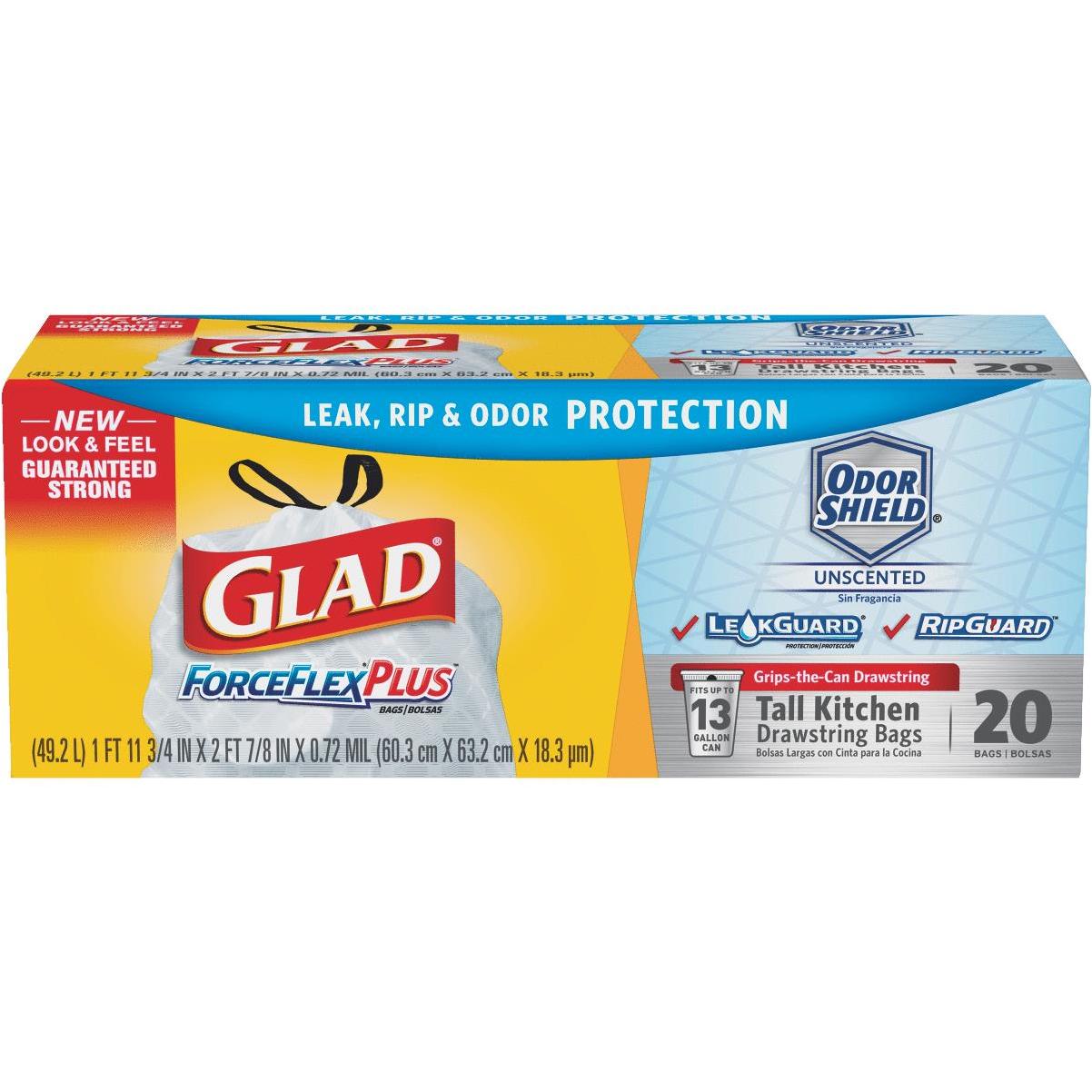 Glad 13 Gal. Forceflex White Tall Kitchen Drawstring Trash Bags