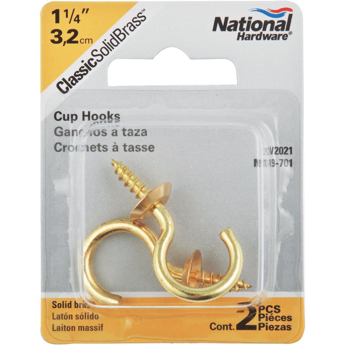 National V2021 1-1/4 In. Solid Brass Series Cup Hook (2 Count