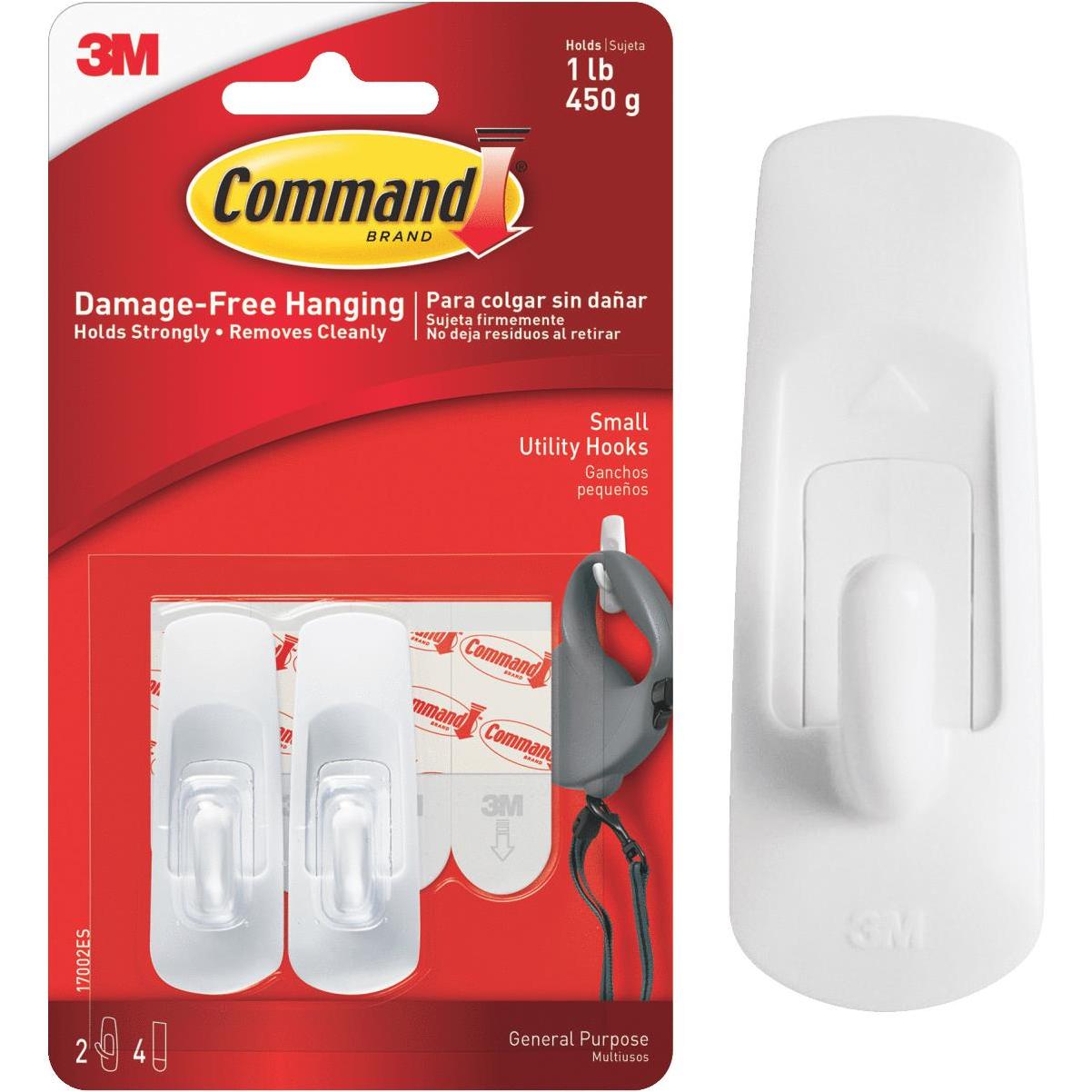 3M Command Adhesive Hook, Small, White - 2 pack
