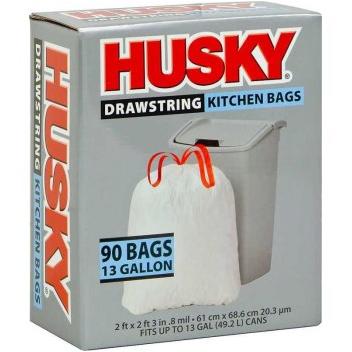 Husky Drawstring Kitchen 13 Gallon Trash Bags