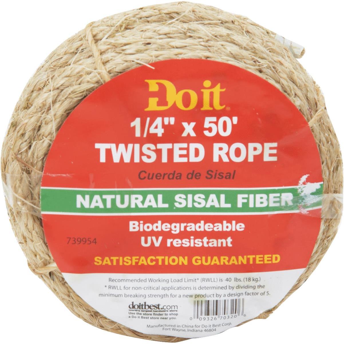 Do it Best 1/4 In. x 50 Ft. Natural Twisted Sisal Fiber Packaged Rope