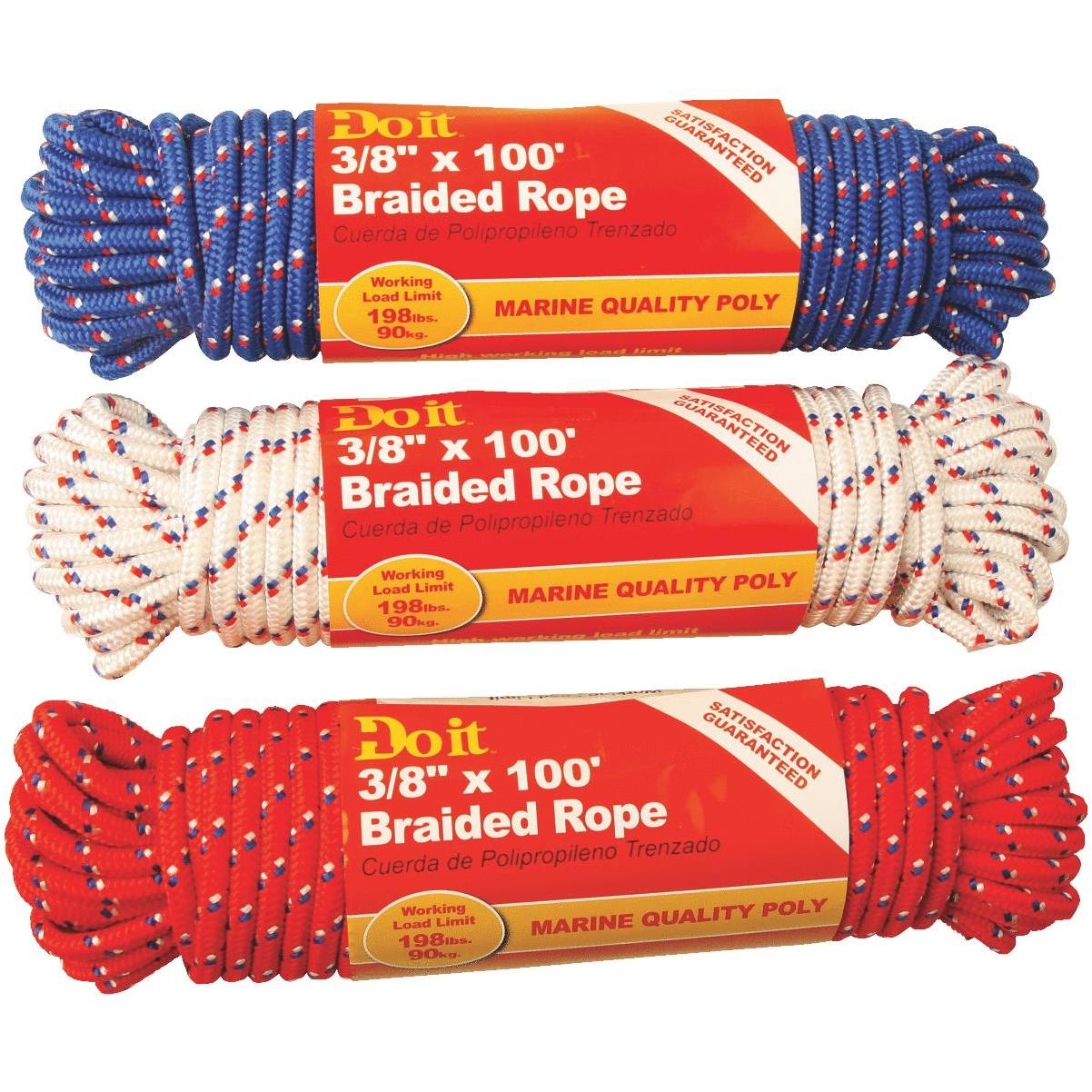 Polypropylene Diamond Braid Rope - Blue/Black/White/Red - 1/4 x 100