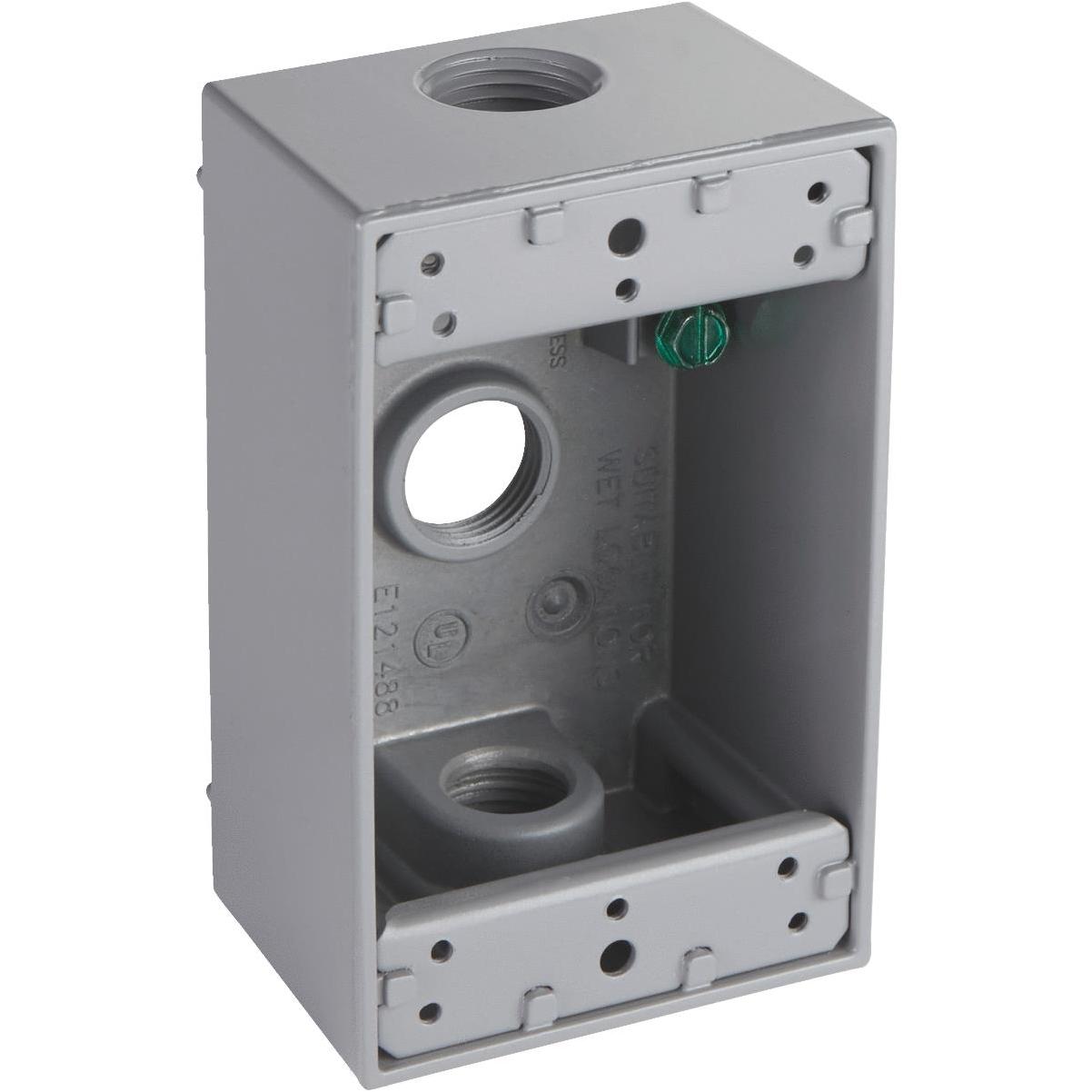 Bell Single-Gang 1/2 In. 3-Outlet Gray Aluminum Weatherproof Outdoor Outlet  Box, Shrink Wrapped