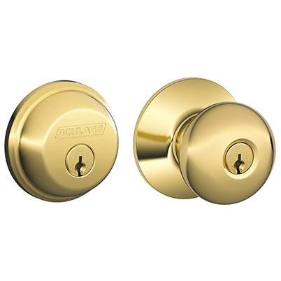 Schlage Bright Brass Single Cylinder Deadbolt and Plymouth Keyed