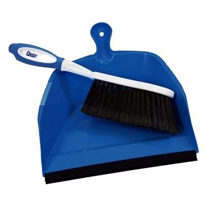 QUICKIE Dust Pan and Brush Set: Polypropylene, Black Bristle, Blue Dust Pan