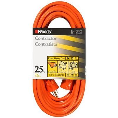 Outdoor Round Vinyl Extension Cord, 12/3 AWG, 25ft, Orange