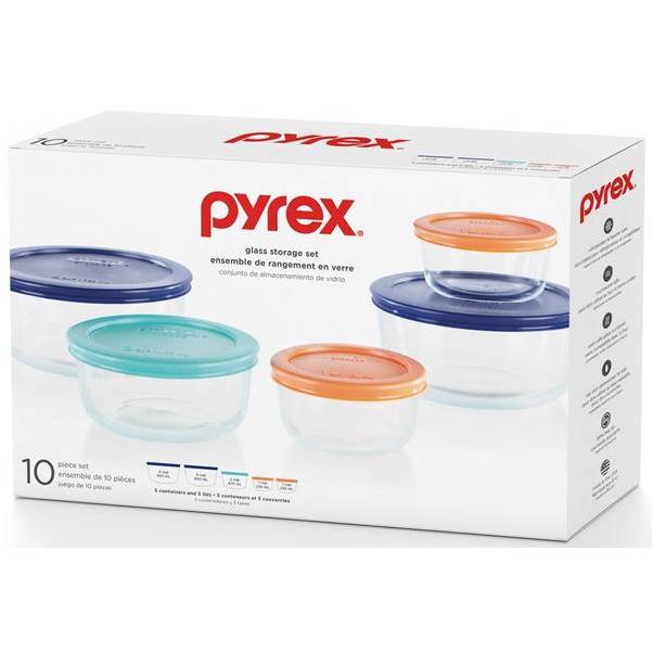 Pyrex 10-Piece Glass Food Storage Container Set with Round