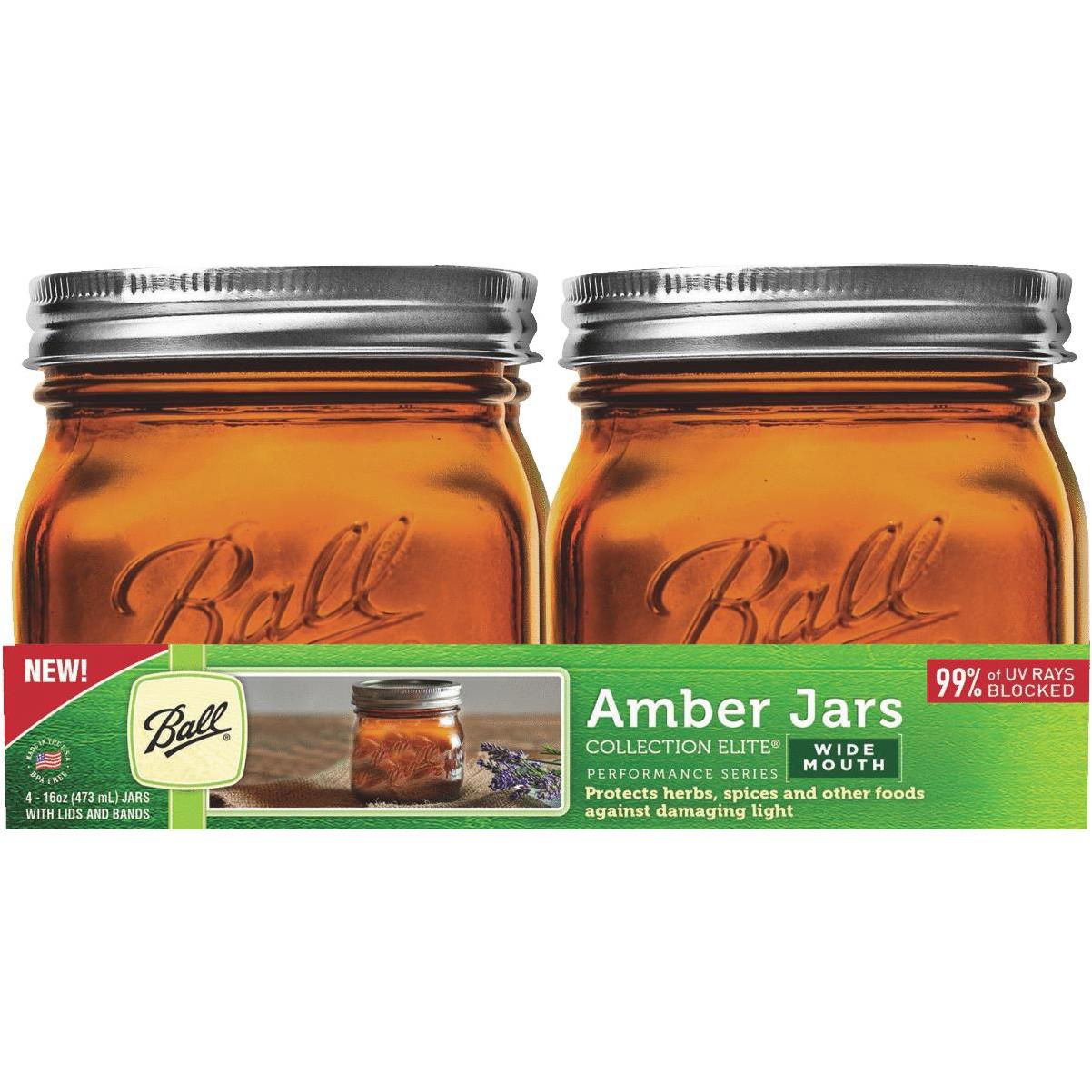 Ball Amber Glass Wide Mouth Mason Jars (16 oz/Pint) With Airtight