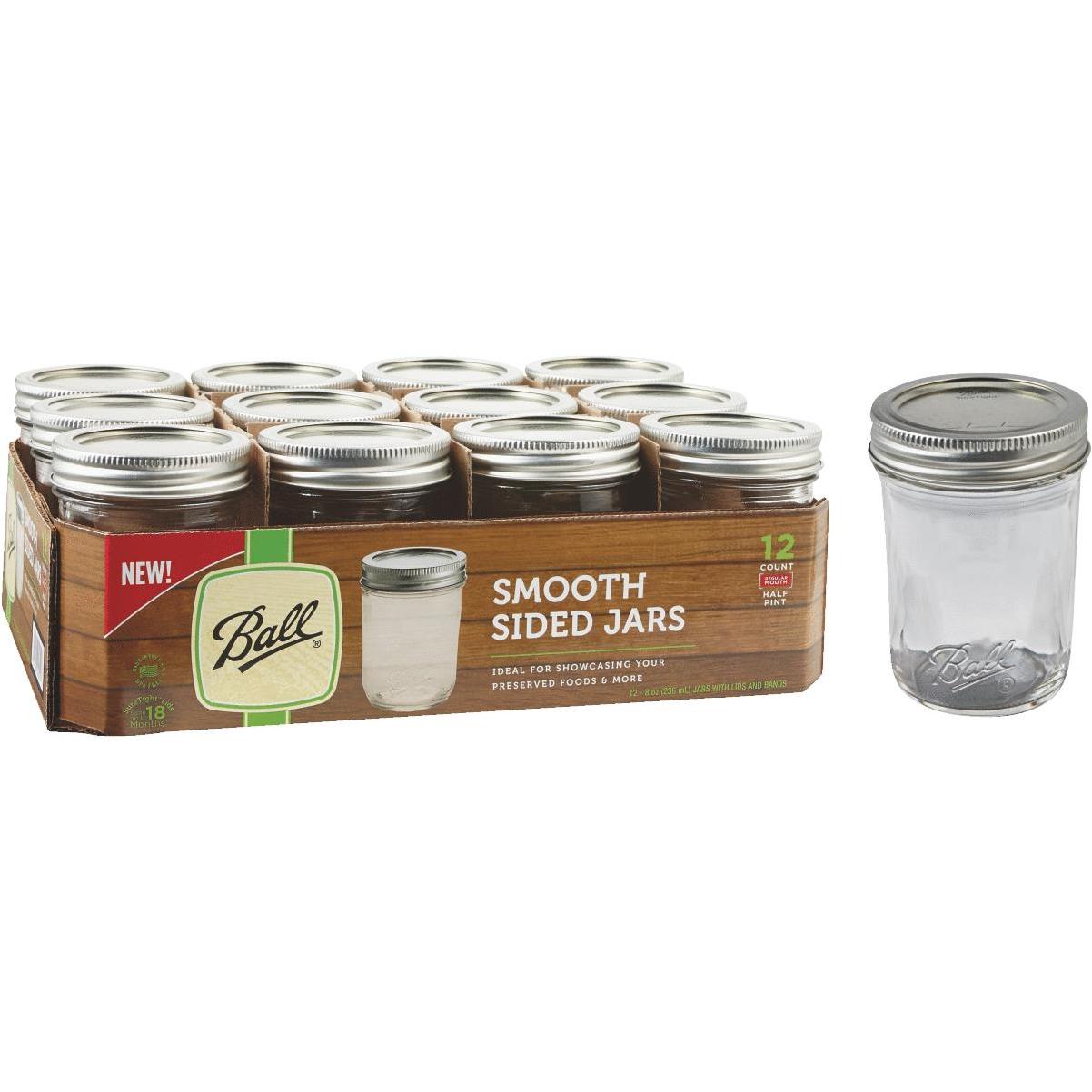 Ball, Smooth-Sided Glass Mason Jars with Lids & Bands, Wide Mouth