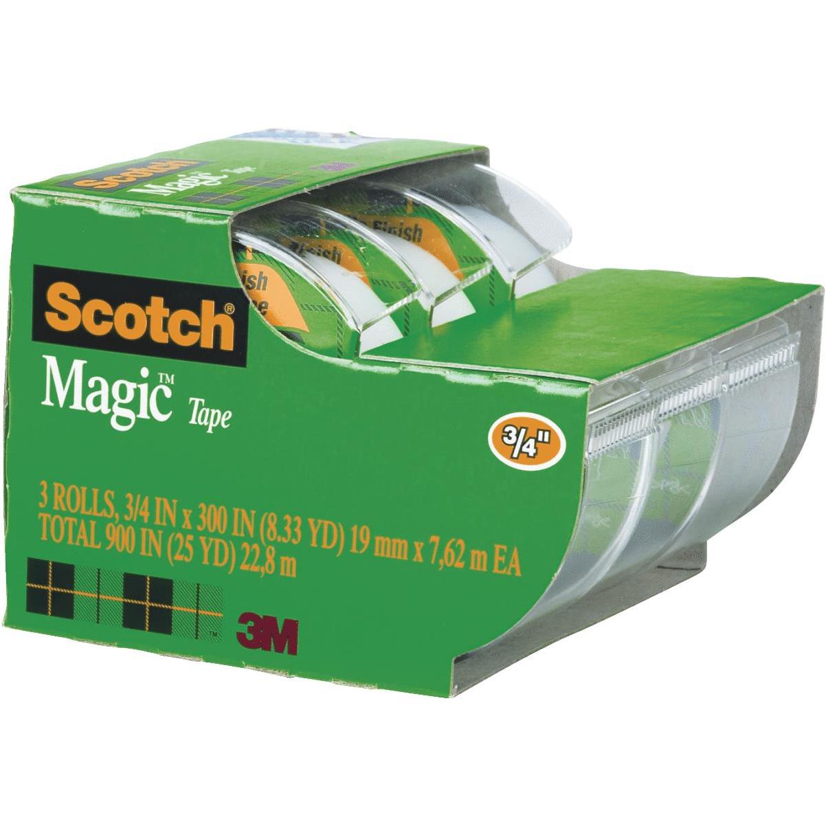 Scotch Magic Invisible Tape with Dispenser, 3/4 x 8.33 yds., 3/Pack (3105)