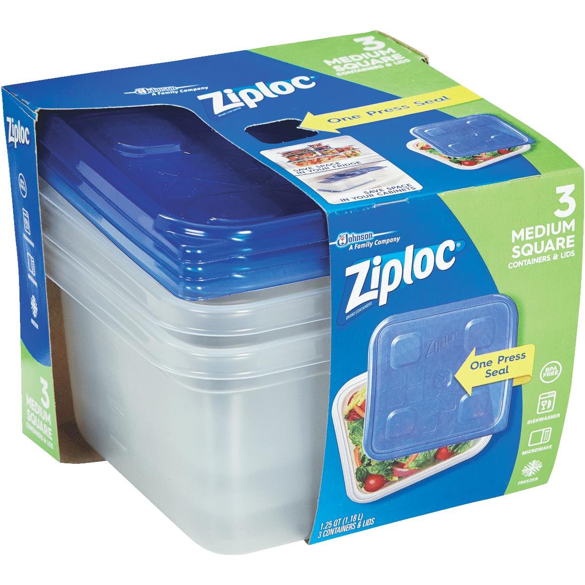 Ziploc 1.25 Qt. Clear Square Food Storage Container with Lids (3-Pack)