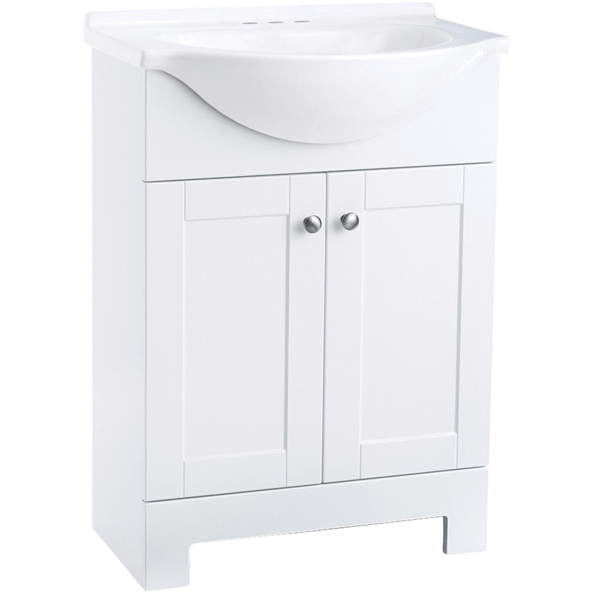 Continental Cabinets European White 24 In W X 33 1 2 In H X 12 1 2 In D Vanity With White Cultured Marble Top Bloomer Hardware