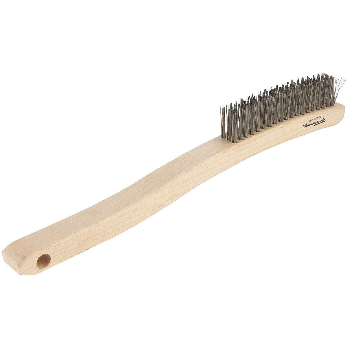 Forney 70504 Wire Scratch Brush, Carbon Steel with Curved Wood Handle,  13-3/4-Inch by .014-Inch