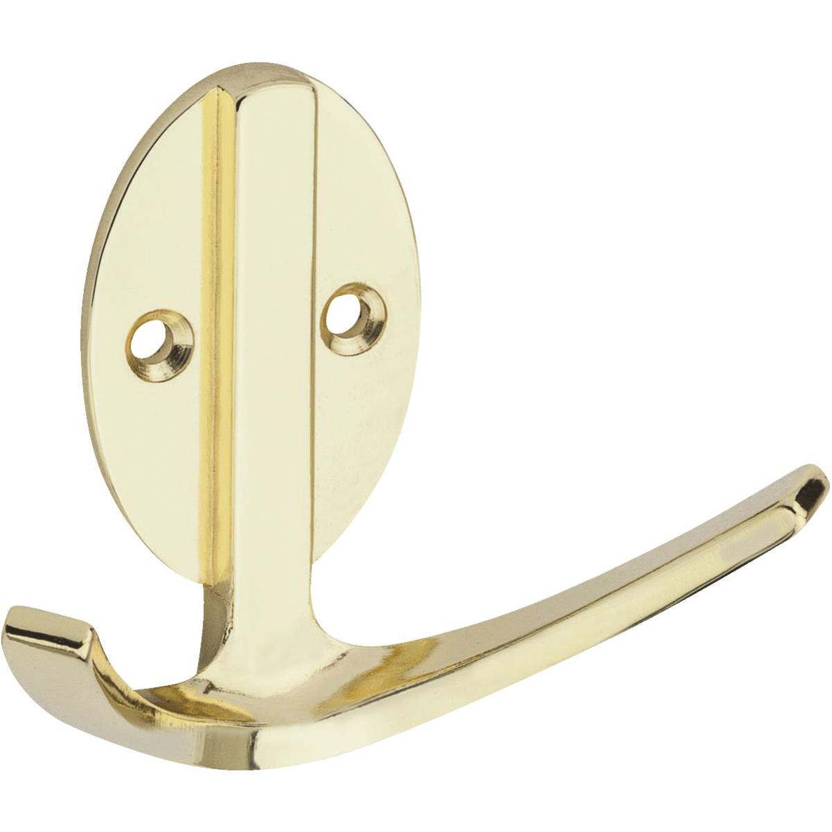 National Hardware Modern Double Robe Hook 3 inch Polished Brass