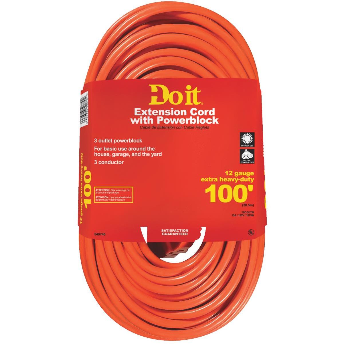 Ace Outdoor 100 ft. L Orange Extension Cord 12/3 SJTW - Ace Hardware