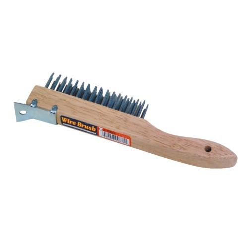 Best Look Wood Shoe Handle Wire Brush with Metal Scraper