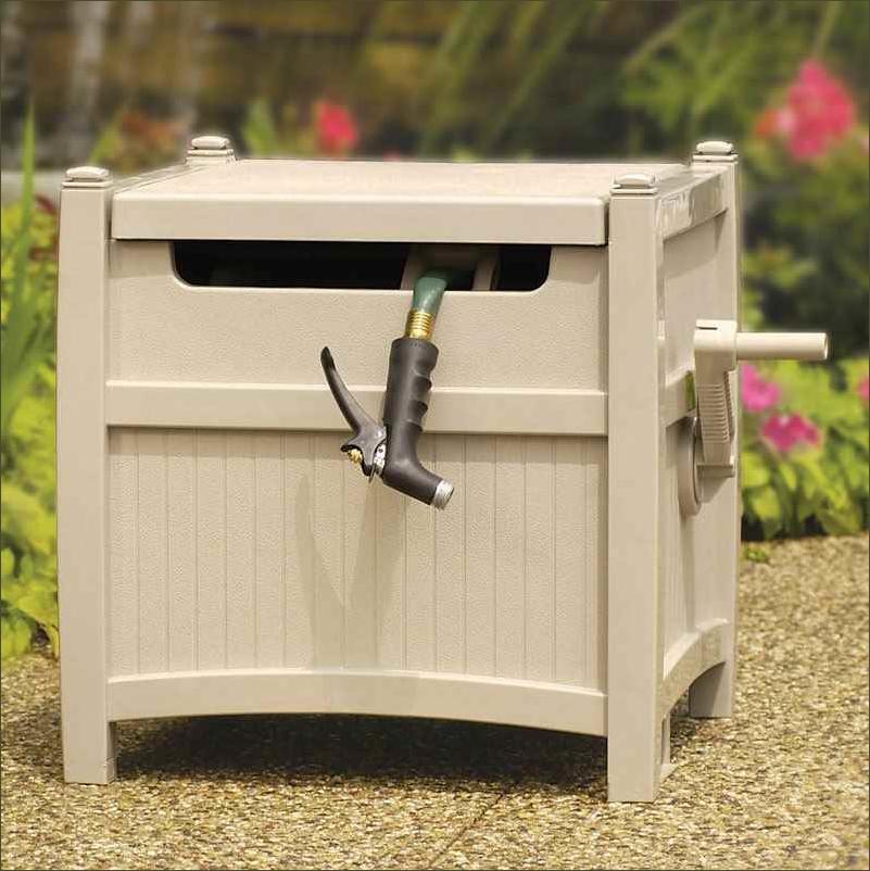 Suncast Slide Trak Hose Hideaway 225 ft. Stationary Hideaway Beige Hose  Cabinet