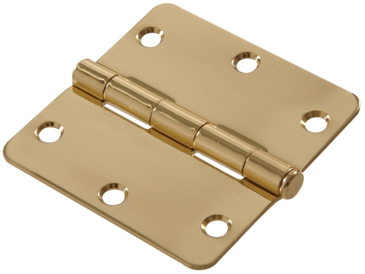 852617 Carded Full Mortise Round Corner Hinges, Solid & Brite Brass - 0.25 x 3.5 in.