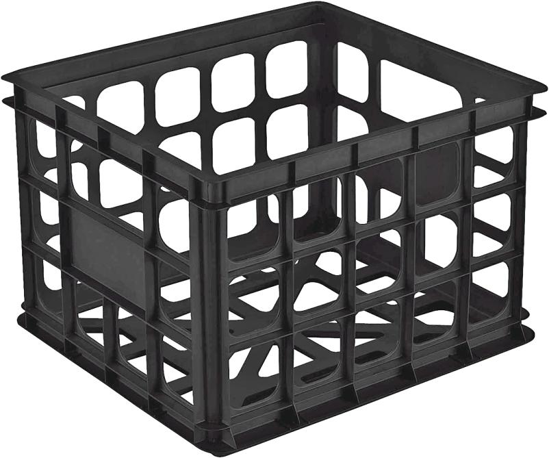 Sterilite 16929006 Stackable Storage Crate, Plastic, Black, 15-1/4 in L,  13-3/4 in W, 10-1/2 in H