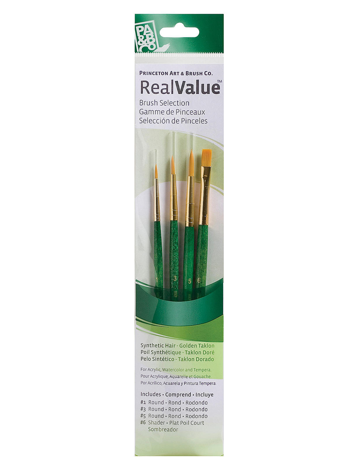 Princeton Art & Brush P9115 Real Value Rush Set Gold Taklon-Round 1,3,5, Shader 6