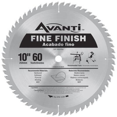 Avanti 10 In. 60-Tooth Fine Finish Circular Saw Blade