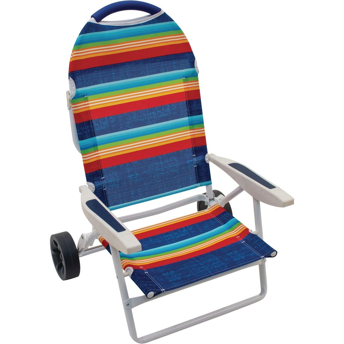 Rio Brands Transporter 5 Position Striped Steel Folding Beach Chair Country Farm Garden