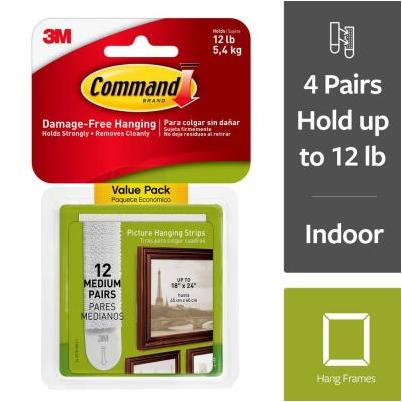 3M Command Picture Hanging Strips, Medium, White - 12 Pack