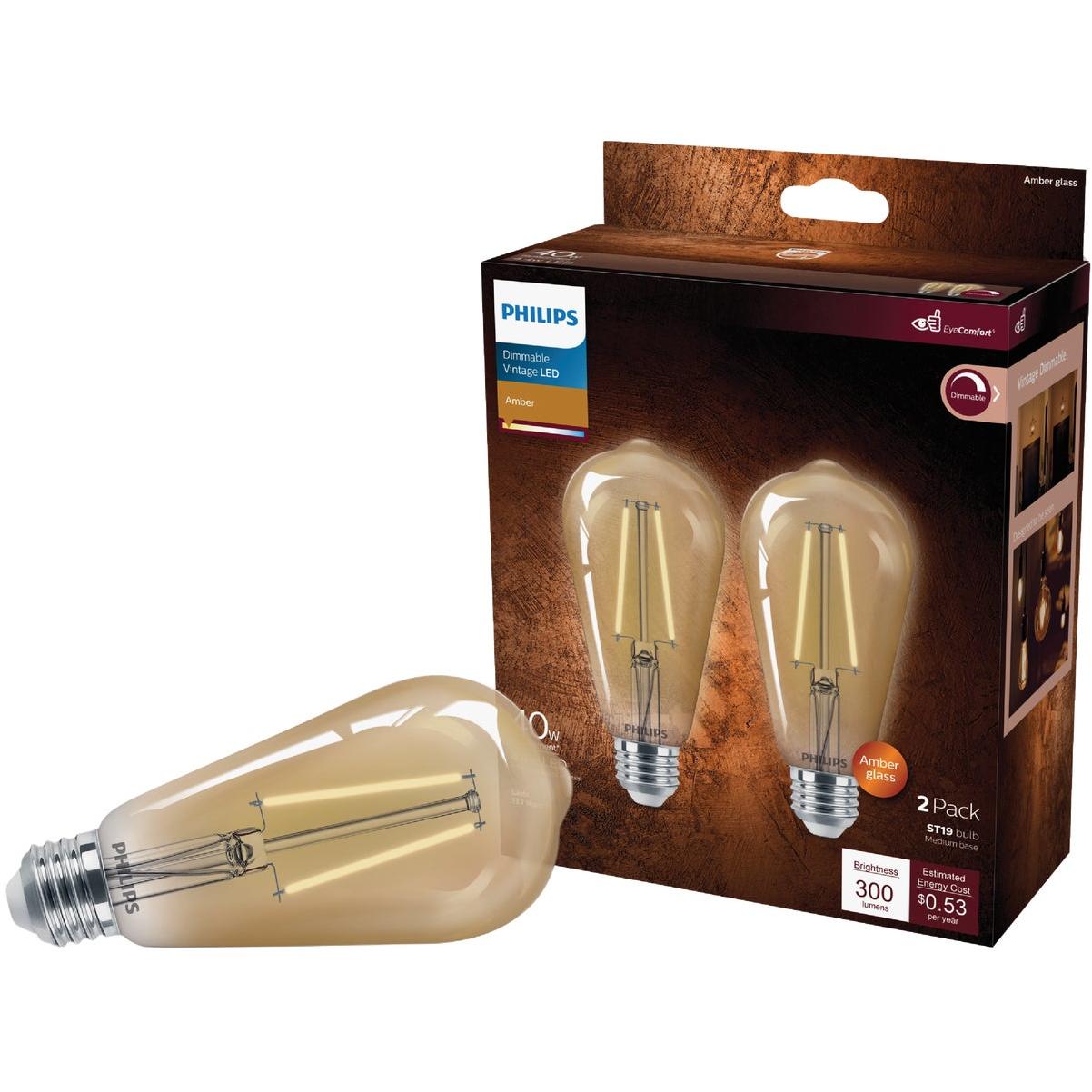 ink Bourgeon each Philips Vintage 40W Equivalent Amber ST19 Medium LED Decorative Light Bulb  (2-Pack) | Elitsac, Inc.