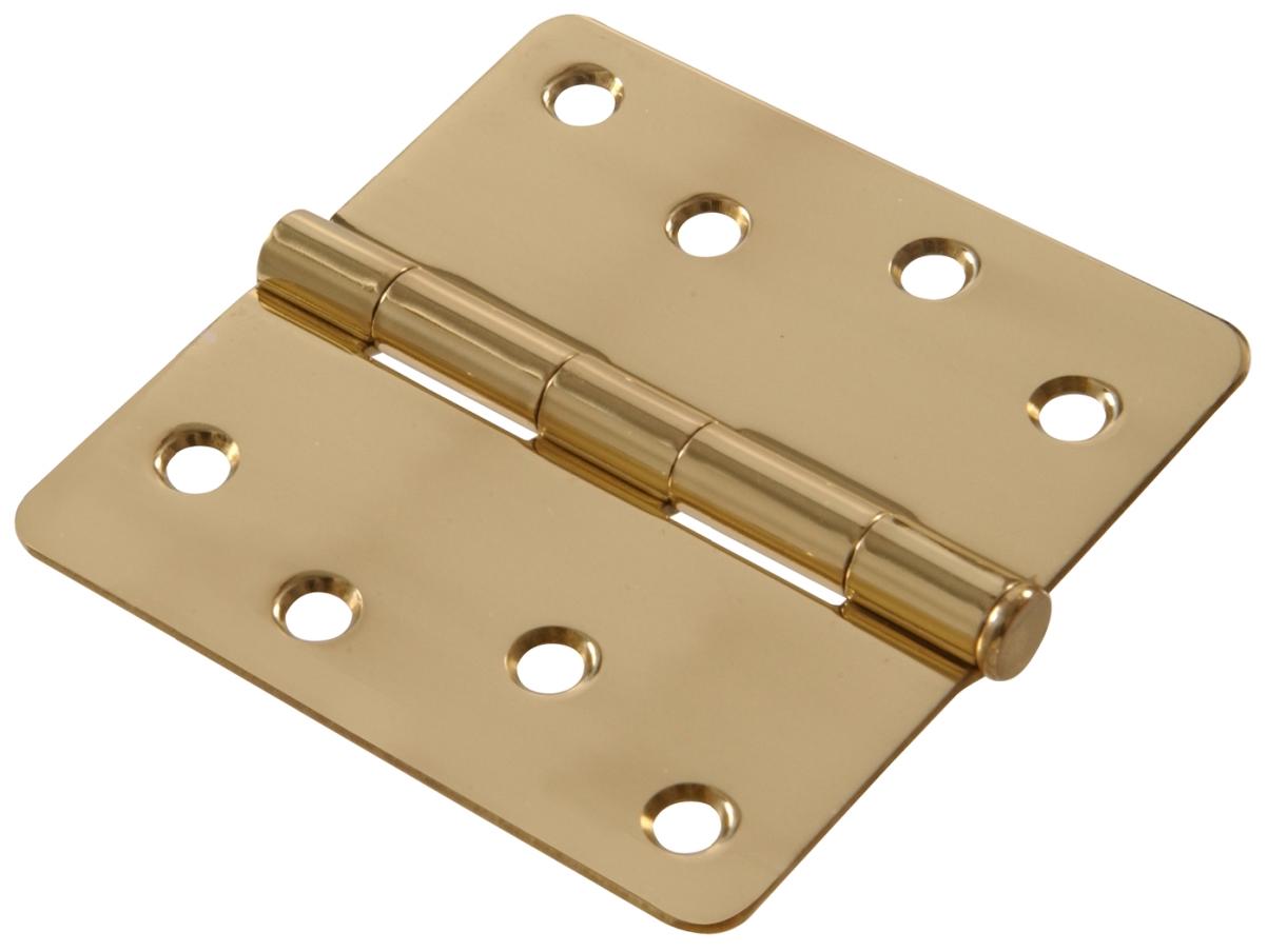 852616 Carded Round Full Mortise Hinges, Solid & Brite Brass - 0.25 x 4 in.