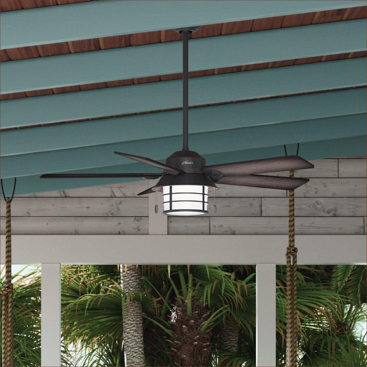 Hunter Key Biscayne 54 In Weathered Zinc Outdoor Damp Rated Ceiling Fan With Light Kit Hills Flat Lumber