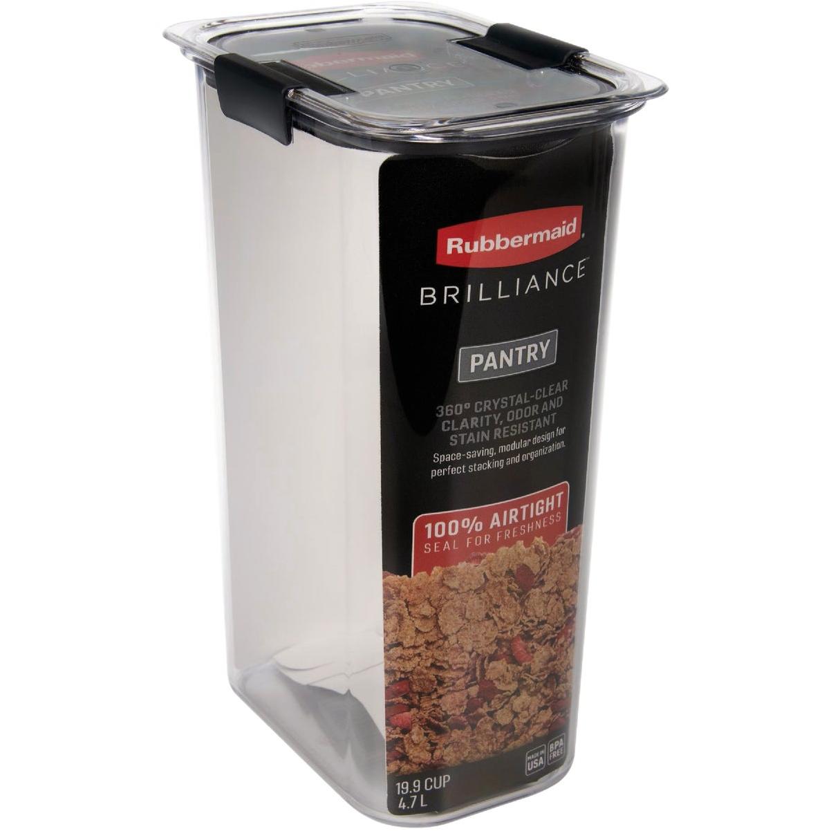 Rubbermaid Brilliance Pantry Cereal Keeper, 18-Cup Airtight Cereal Container  