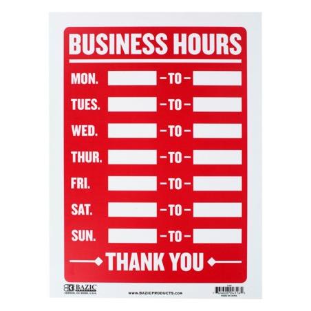 Business Hours Sign - 9 x 12 Inches