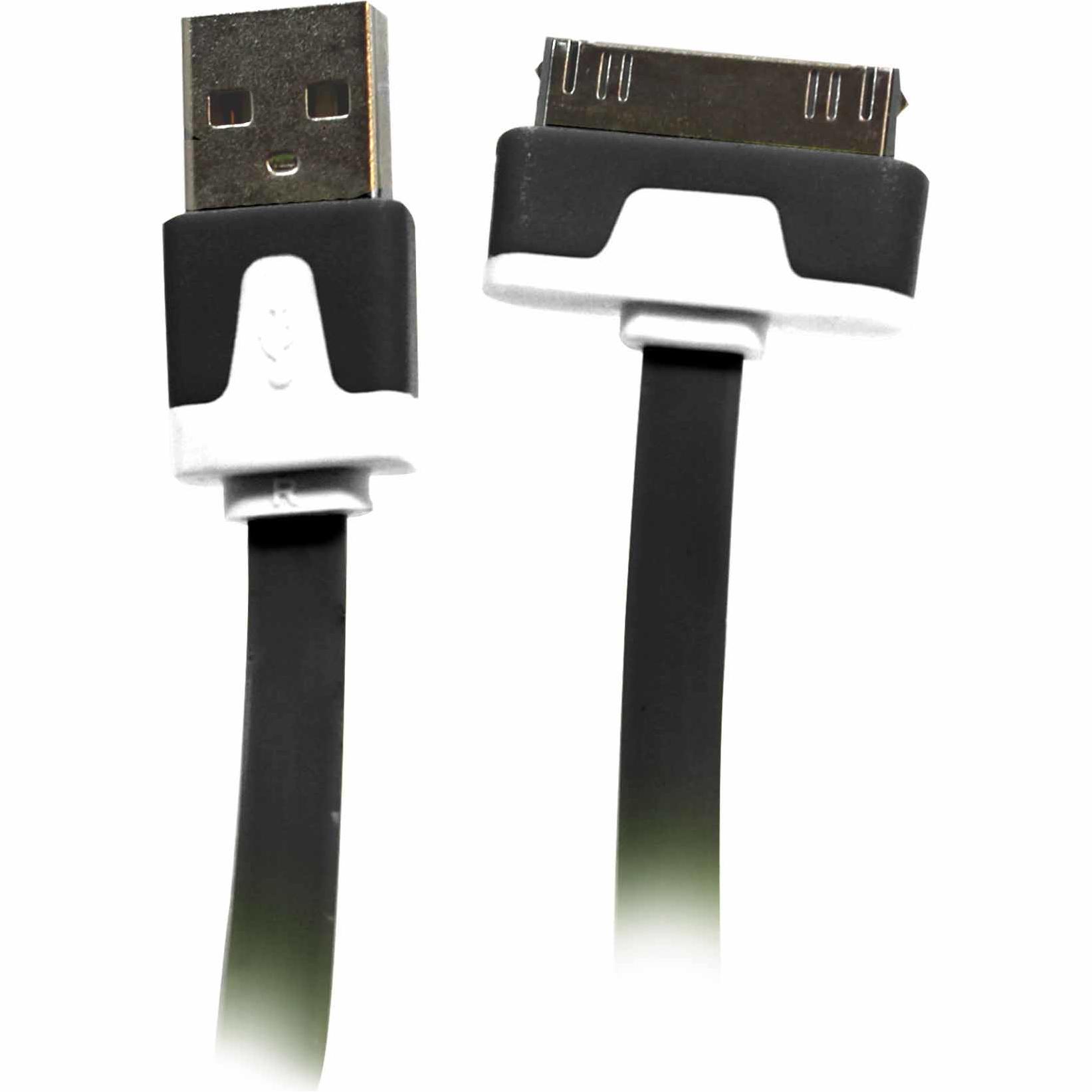 Wireless Gear 30 Pin Flat USB Cable for Apple Products Black - ESI CASES AND ACCESSORIES