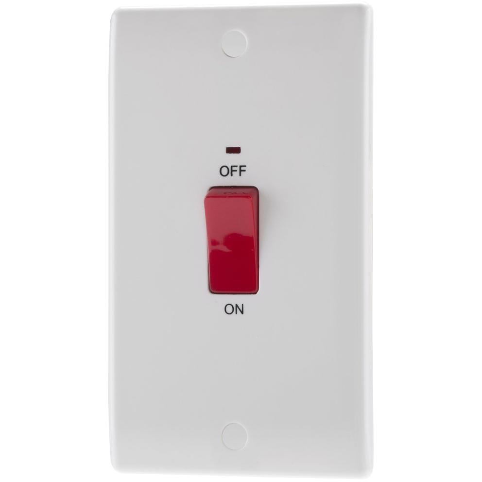 BG Electrical 872 45amp Single Switch with Power Indicator Large Plate - White