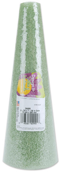Styrofoam Cone 8 In. X 3 In. Green For Crafting And Floral Arrangements