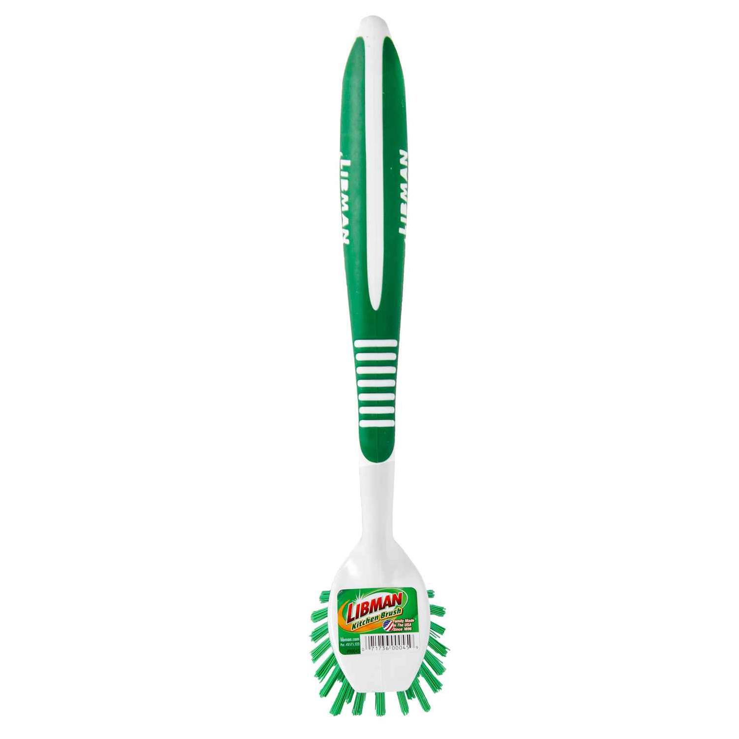 Libman Kitchen Brush - Green, Dish Brush with No Slip Rubber