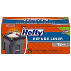 Hefty Refuse Liner 45 Gallon Black Trash Bags, 25-Count