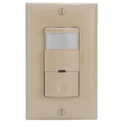 IOS Series 800-Watt Self-Adaptive In-Wall PIR Sensor Switch Decorator 180-Degree Coverage Pattern, Ivory