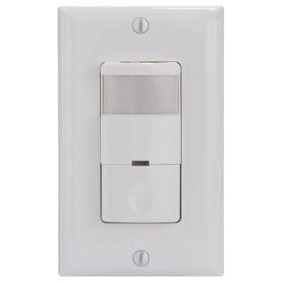 IOS Series 800-Watt Self-Adaptive In-Wall PIR Sensor Switch Decorator 180-Degree Coverage Pattern, White