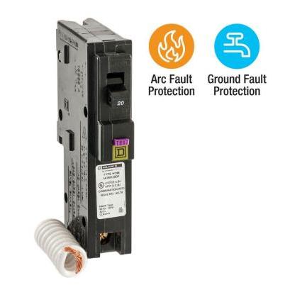 Square D Homeline 20A Single-Pole CAFCI Dual Function Circuit Breaker
