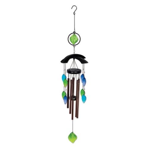 Sunset Vista Blue-green Asian Glass Leaves Wind Chime