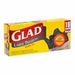 Glad Quick Tie Strong Large Trash Bags, 30 Gallon, Black 10 ea 