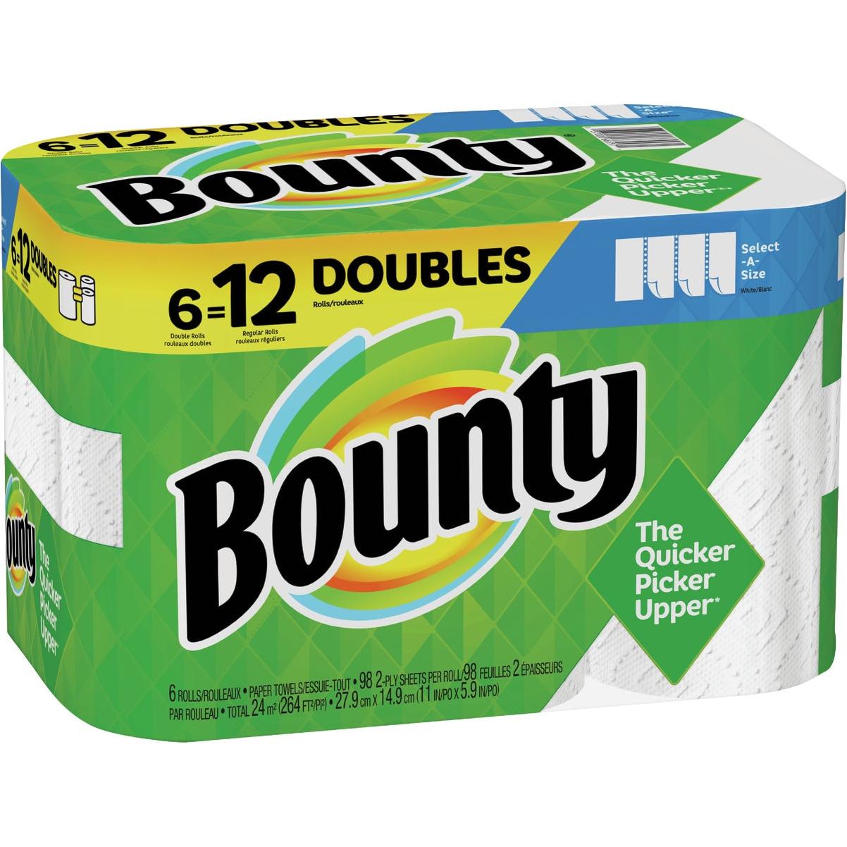 Bounty Select-A-Size Paper Towels, White, 6 Double Rolls = 12 Regular Rolls