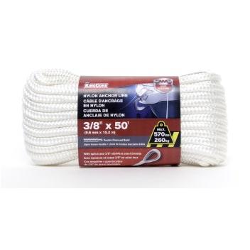 KingCord 3/8 in. x 50 ft. Nylon Double Braid Anchor Line Rope, Blue with  Spliced 3/8 in. Stainless Steel Thimble, Blues