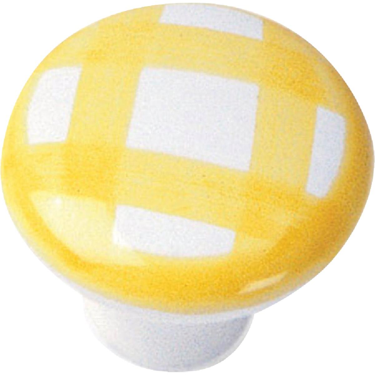 Laurey Yellow Tattersal Ceramic Cabinet Knob