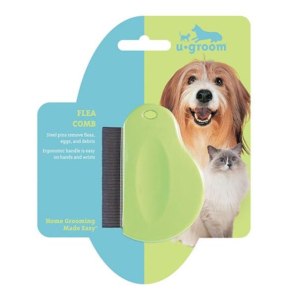 US1342 14 U-Groom Flea Comb with Contoured Grip
