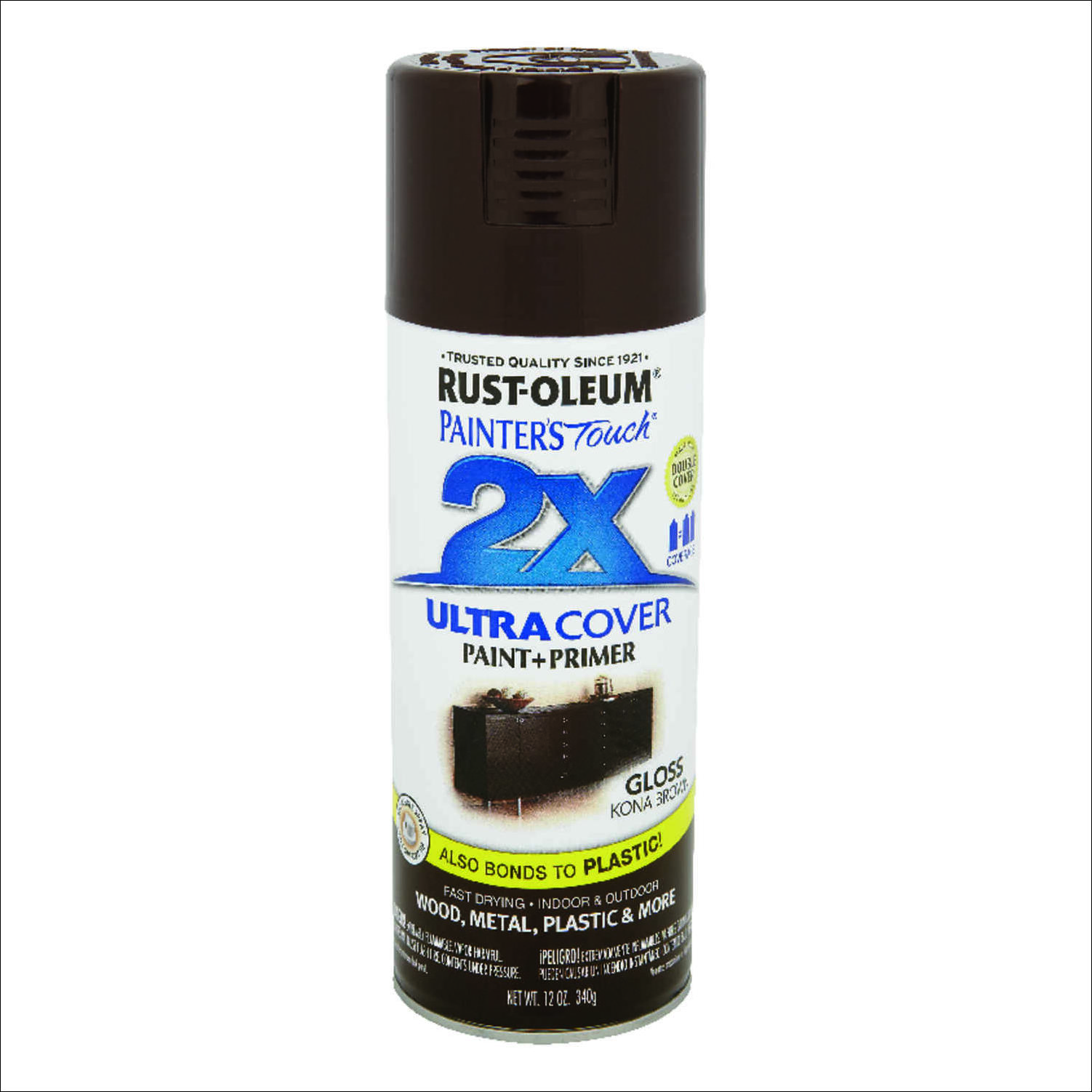 Painter's Touch 2X Ultra Cover Paint+Primer Spray Paint Kona Brown Gloss 12 oz